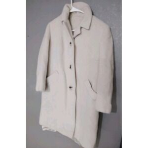 Betty Rose Vintage Tan Fuzzy Wool Button Front Long Overcoat-Women's M/L
